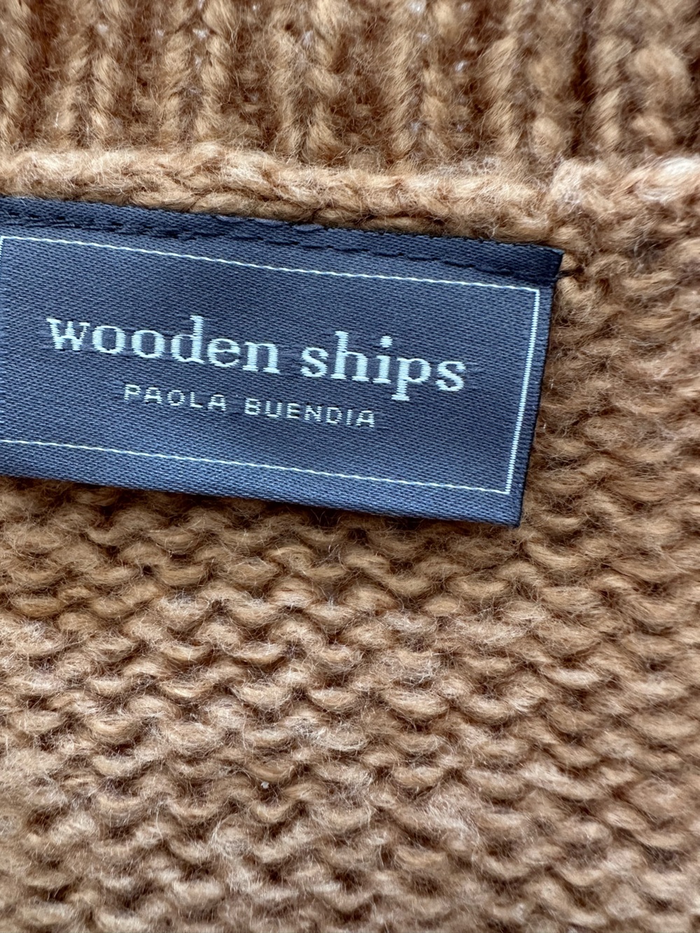 Wooden Ships Camel Crewneck Sweater with Black BOURBON Text size S/M - Picture 11 of 16